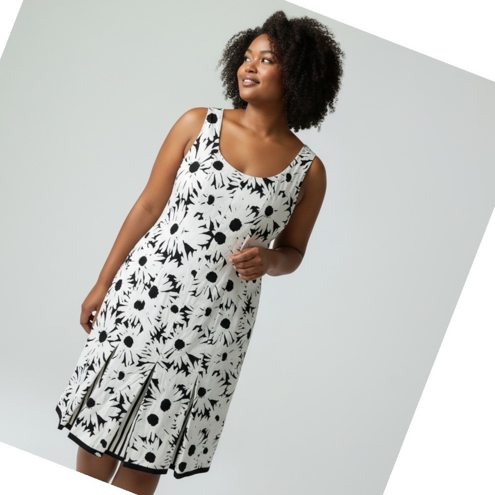 Talbot’s Black and White Floral Sleeveless Fit and Flare Dress size 14. Plus - Picture 2 of 10